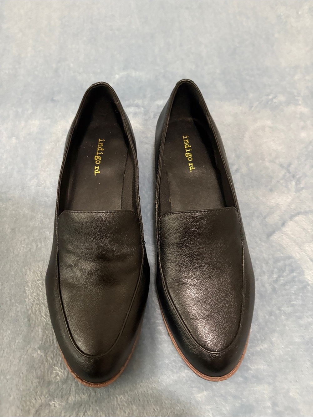 Indigo Black Leather Slip-On Loafers with Brown Trim